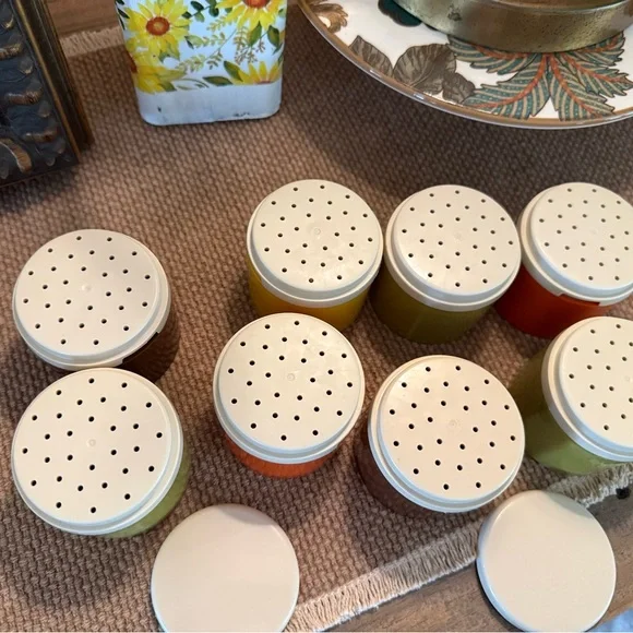 vintage Tupperware stacking spice shakers in harvest colors 1970s kitchen retro - Picture 4 of 6